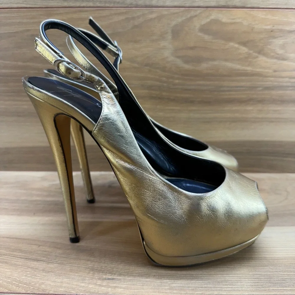 Giuseppe Zanotti Slingback Y2K Heels 6.5 EU 36.5 Bronze‎ Platform Peep Toe Pumps